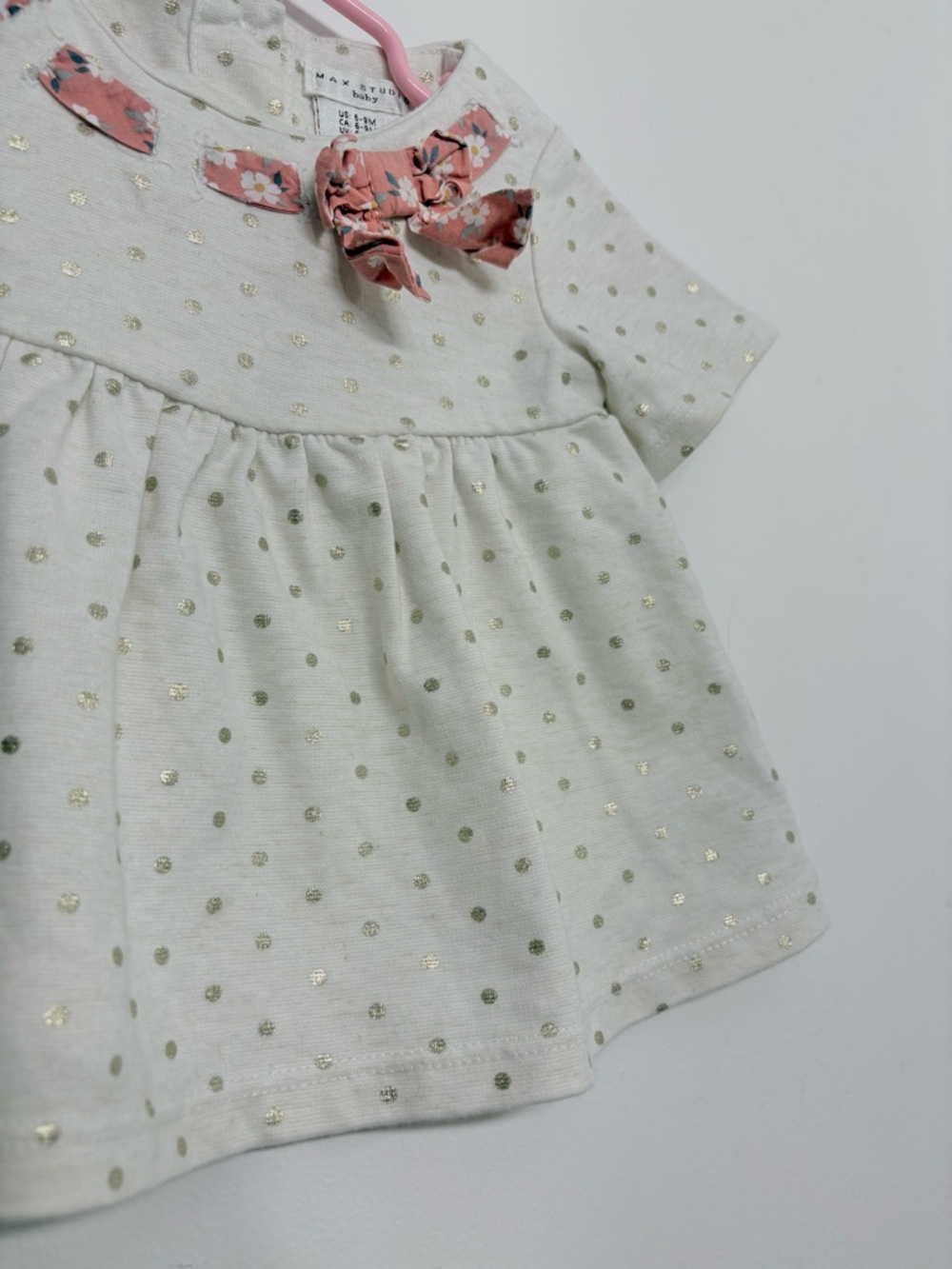 Max Studio Baby 6-9M Polka Dot Dress 🤍 Bow Detail Cute Outfit - Picture 2 of 7